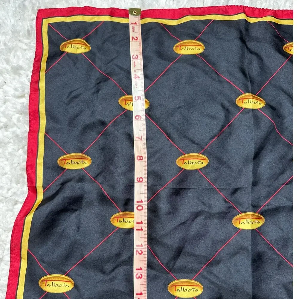 Vintage Talbots 100% Silk Black Square Head Scarf Red Gold Yellow Classy Graphic